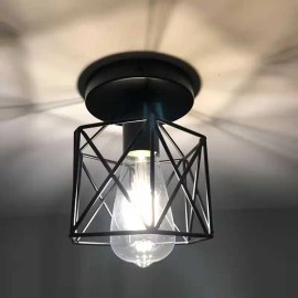 Vintage Geometric Wire Cage Flush Mount Light Fixture, Black Industrial 1-Light Ceiling Lamp for Bedroom PorchColor: Black, Lamp Power(W): 60, Number of Lights: 1 Bulb, Support Dimmer: No