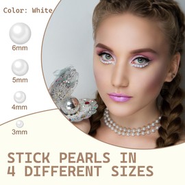 Quacc 660 PCS Pearl Hair Stickers, 3mm/4mm/5mm/6mm Self Adhesive Pearl Stickers Flat Back Pearls for Craft DIY Face Makeup Nail Decoration (White)