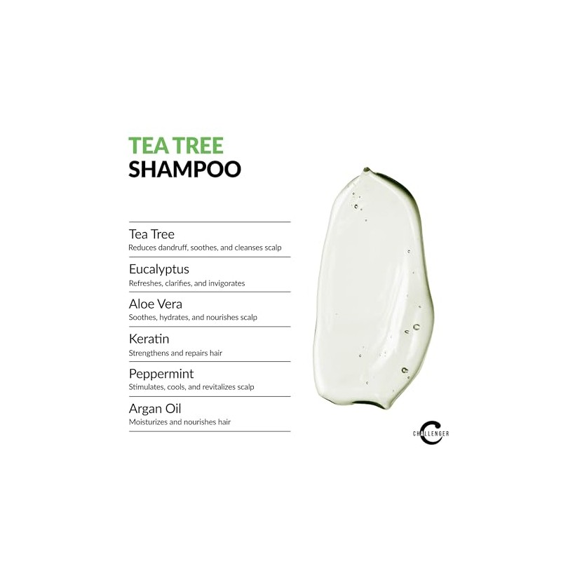 Challenger Tea Tree Shampoo - 16oz Sulfate Free w/Vitamins, Argan