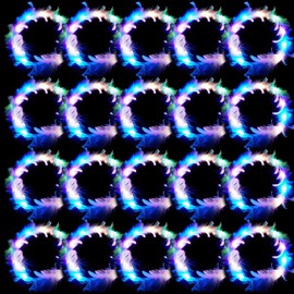 Taiyin 20 Pieces LED Feather Crown Headband Colorful Light up Headband Luminous Flower Crowns for Women Hair Accessories(Macaron Feather)