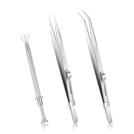 Bewudy Bewudy 3Pcs Piercing Ball Grabber Tool Set, Diamond Tweezers Jewelers Holder Pick up Tool, Precision Stainless Steel Jewelry Locking Tweezers For Tiny Objects IC Chip Electronic Components