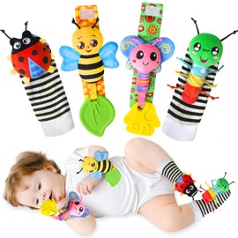 Baby Toys 0-6 Months,Baby Rattles Toy 0-12 Months, Baby Wrist Rattle Socks & Foot Finder - Newborn Toys Hand & Feet Toy for 0-12 Months,Teething Toy for Infants, Shower Gifts for Newborn Boys Girls