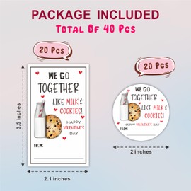 Happy Valentine's Day Label Kit - We Go Together Like Milk & Cookies - 20 Round Label & Fill in Style Adhesive Tag for Snacks Gift Wrapping, Classroom & Friends, Decoration & Supplies - A02