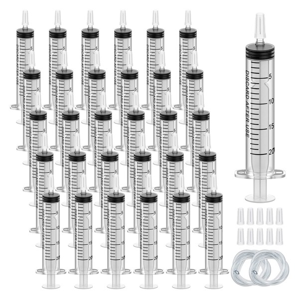 Pack of 30 Plastic Syringes 20 ml, Measuring Syringe Disposable