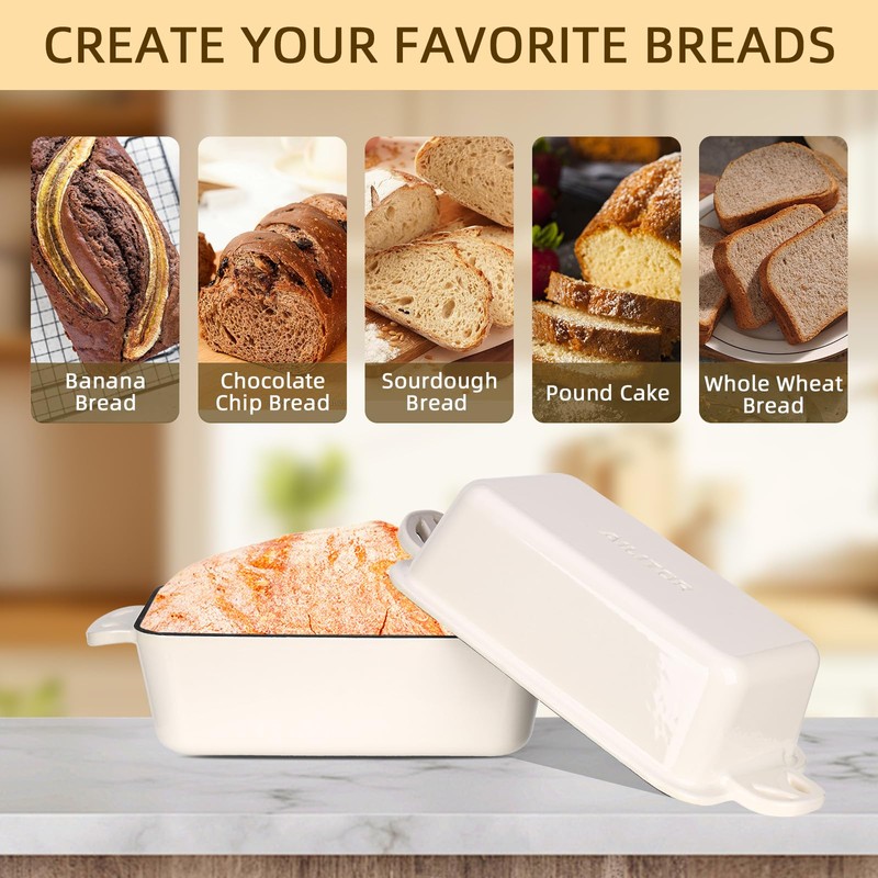 AILITOR 9x5 Enameled Cast Iron Loaf Pan with Lid -