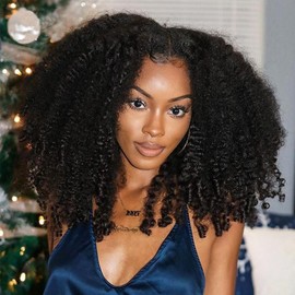 Sunber 150% Density Kinky Curly Upgrade New V Part With No Lace No Glue Affordable Wig - Hair Type: Upgrade V-Part, Size: 24
