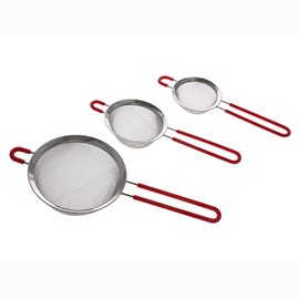 3Pcs Fine Mesh Strainers,Stainless Steel Double Mesh Food Strainers with Long Handle & Hanging Loop Ideal for Pasta,Rice,Tea,Spaghetti,Quinoa,Baking