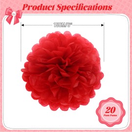 20pcs Tissue Paper Pom Poms - Dark Red - 6 Inch - Tissue Paper Pompoms for Engagement, Wedding, Birthday Party Deco