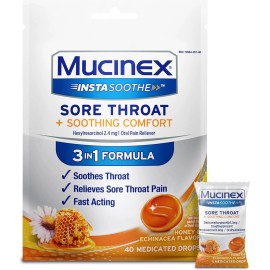 Mucinex Instasoothe Sore Throat Relief Drops (40ct) Sore Throat Lozenges, 40 ct