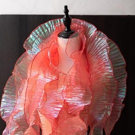 XZJMY 8 Yards Ruffle Trim Tulle Fabric,Pleated Lace Fabric Trim,Organza Ruffled Fabric 4.72 Inch Width for Dress Collars Sleeves Decoration Throw Pillow Decor DIY Sewing (Coral Red), XZJMY-001