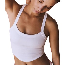 Free People Dupes White Tank Top for Woman Crop Tops Athletic Tank Going Out Tops for Women Racerback Tank Tops, M/L