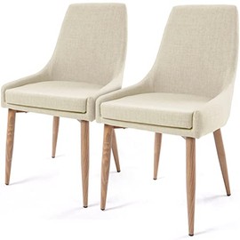 Dining Chairs, E&D FURNITURE Accent Living Room Chair Set of 2 Beige Kitchen and Dining Room Chairs 2 Pack Fabric Dining Comfy Chairs Sillas para Comedor Upholstered Dining Metal Leg Chairs