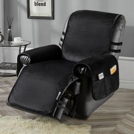 STONECREST Recliner Chair Cover, Water Resistant Velvet Quilted Slipcover, Stay in Place (Black/Grey, Recliner 25" Regular)