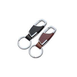 Yrighjo 2PCS Stainless Steel Key Chain with Leather Heavy Duty Home Office Car Keychain with Key Ring Key Holder for Men and Women-Brown & Black