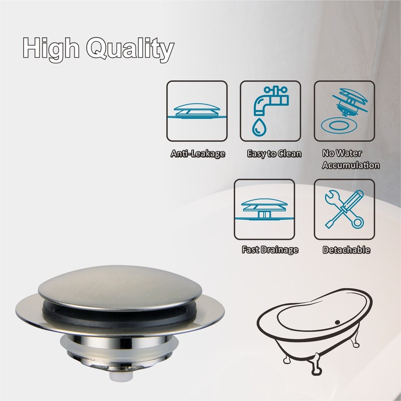 WS Brushed Nickel Bathtub Drain Stopper Universal Pop Up Bath