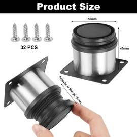 8Pcs Stainless Steel Furniture Legs, 2 Inch Adjustable Furniture Legs, Adjustable Height Sofa Feet, Metal Risers Cabinet Legs, Round Sliver Adjust Replacement Feet Extenders for Desk Table Chair