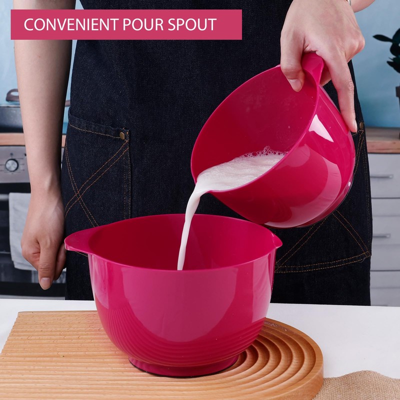 BoxedHome Mixing Bowl Set Plastic Salad Bowl Non-Slip Stackable Serving