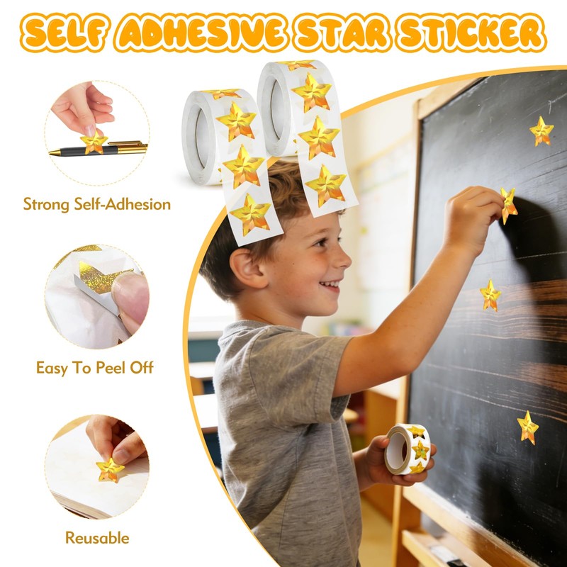 Holographic Gold Star Stickers 1 Inch Self Adhesive 1500 Pcs