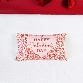 ONWAY Valentines Day Lumbar Pillow Cover 12x20 Pink Heart Decoration Happy Valentine's Day Farmhouse Throw Patio Cushion Case for Sofa Couch Home Bed