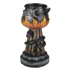 Wicca Triple Moon Witch Cauldron With Snake And Sacred Geometry Candle Holder