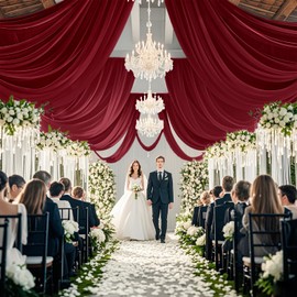 ROMANKAS Ceiling Drapes Burgundy 5x30ft 4 Panels Chiffon Ceiling Draping Fabric Wedding Arch Drapery Sheer Drapes Ceiling Curtains Sheer Ceiling Decorations for Wedding Party Birthday Outdoor Indoor