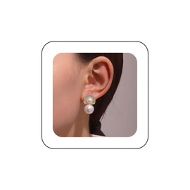 Yienate Pearl Earrings Gold French Vintage Round Beads Dangle Earrings Instructions Wrinkle Geometric Shell Shape Rhinestone Stud Earrings Bridal Crystal Beads Earrings Jewellery For Women, Zinc, No