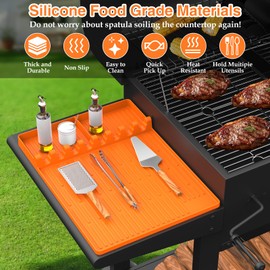 SARTNP Griddle Mat Grill Accessories for Blackstone, Griddle Accessories Silicone Spatula Mat with Drip Pad, Griddle Tools Mat for Outdoor Grill Kitchen Counter (Orange(2Packs))