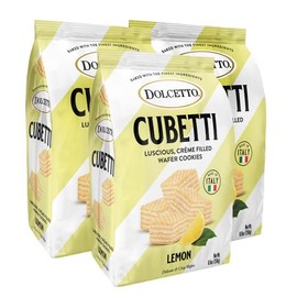 Dolcetto Cubetti Wafer Cookies, Lemon Flavor, 8.8 Ounce (Pack of 3), Cream Filled Bite Sized Crispy Wafer Cookies, Made in Italy, Halal