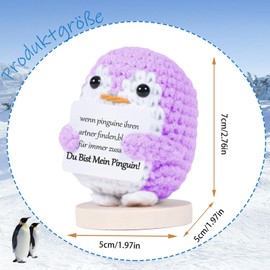 BOAITE Valentine's Day Gift for Him Her, I Love You Gifts for Women, Gift for Couples Knitting Wool Penguin Doll with Large Emotion Cards, Anniversary Gift for Her (Purple)
