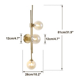 Fulesi 3-Light Glass Wall Sconces Mid Century Modern Globe Wall Light Fixtures Bathroom Vanity Lights with Glass Shade, Indoor Wall Light for Bedroom Living Room Hallway (Amber)