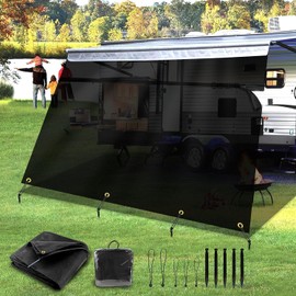 Gopper RV Awning Shade Screen with Zipper 8'x15'3", Black, 230GSM 8.2oz, 600D Mesh Blocks 88% Sunlight, Improves Shade & Privacy