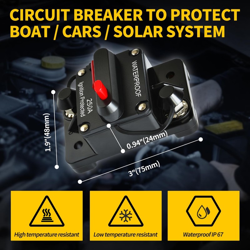 Bolipoeq 250Amp Circuit Breaker DC 12V-48V for Marine Boat Trolling