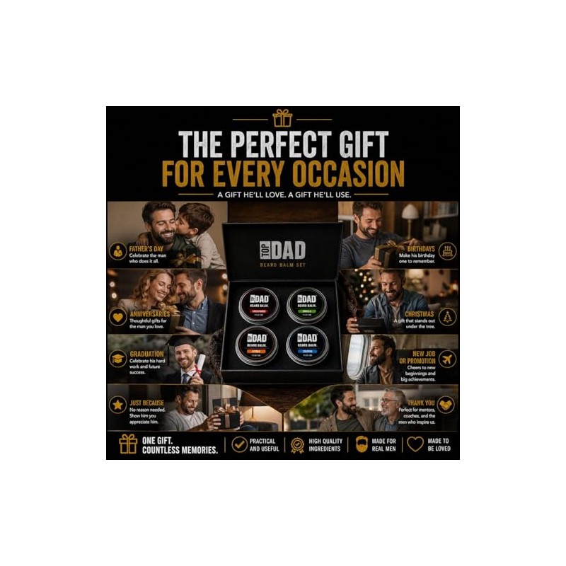 Top Dad Beard Balm Variety Pack – Natural 4-in-1 Conditioning