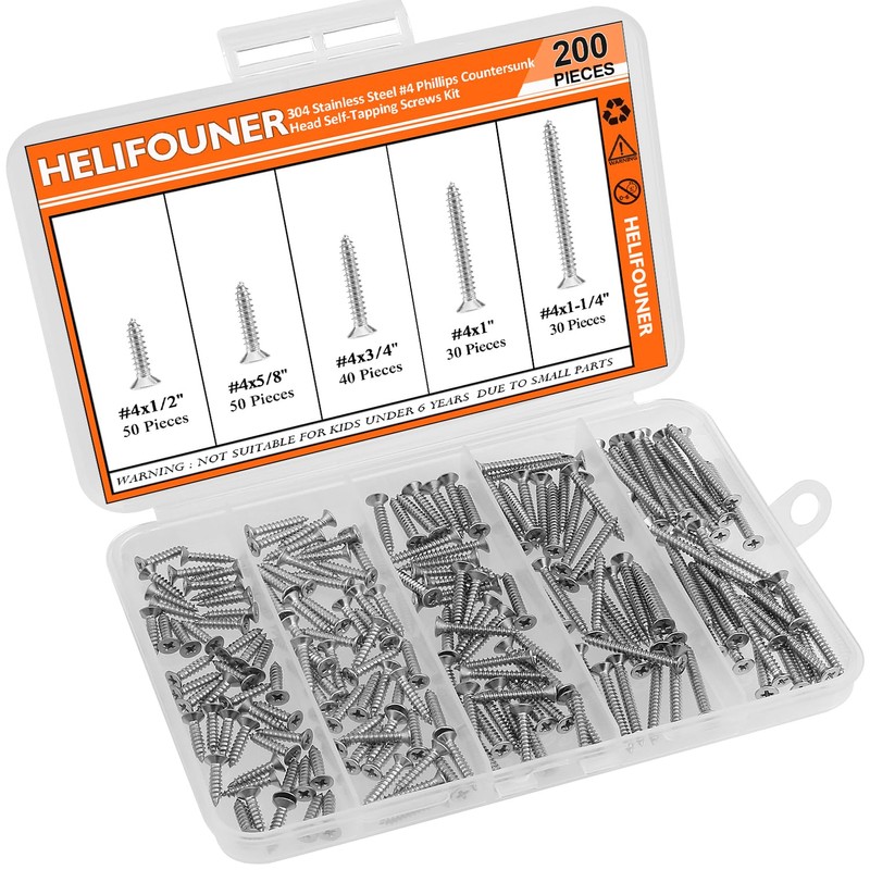 #4 x 1/2" 5/8" 3/4" 1" 1-1/4" Wood Screws Set,