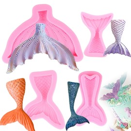Aramola Mermaid Tail Mold Mermaid Fondant Mold Mermaid Silicone Molds for Baking Chocolate Candy Cakes Decoration Gum Paste Set Of 4