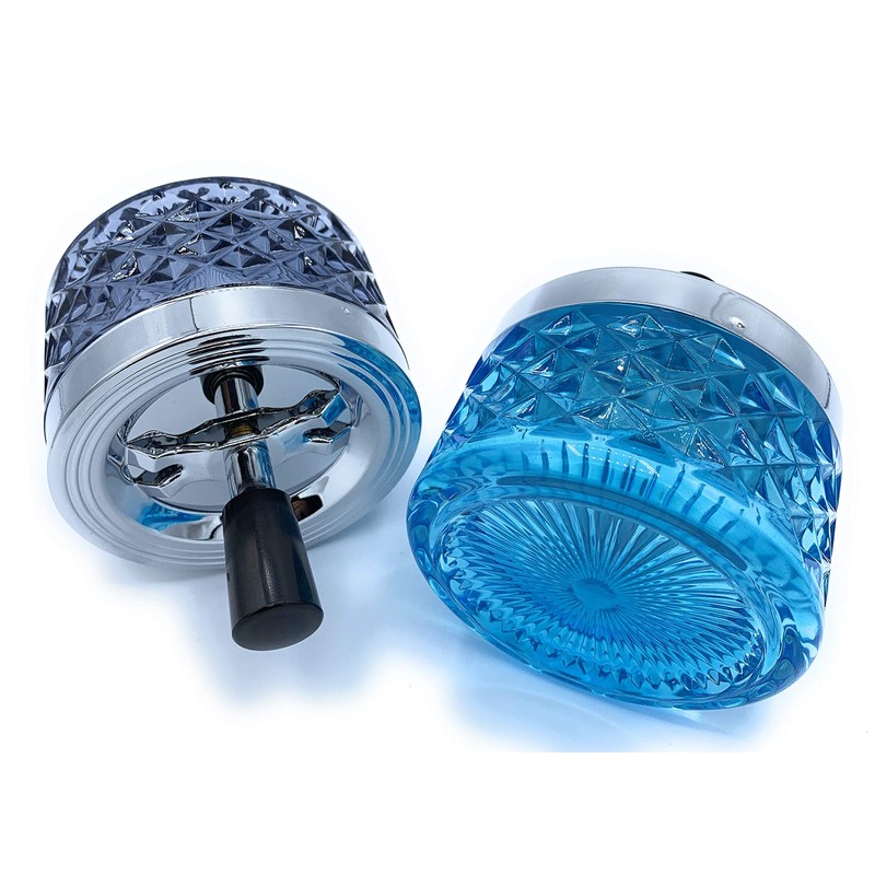 Butt Bat Round Push Down Glass Ashtray with Spinning Tray