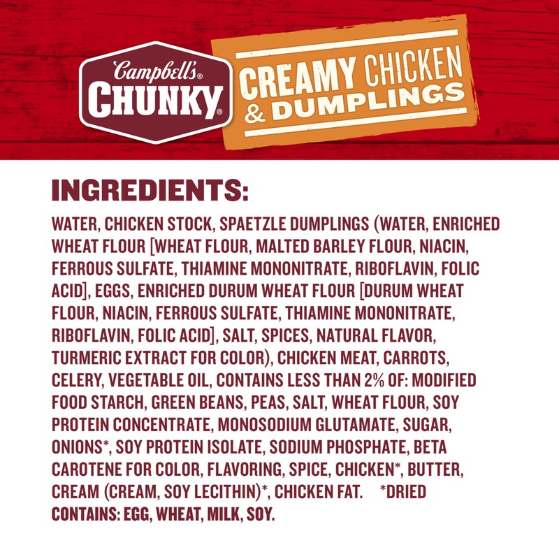 Campbell's Chunky Soup, Creamy Chicken and Dumplings Soup, 16.3 Oz