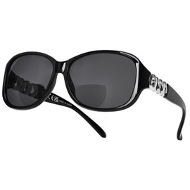 FONHCOO Bifocal Sunglasses for Women, Stylish Reader Sunglasses with Readers Built-in, Retro Oval Sun Reader UV Protection(Black 1.5)