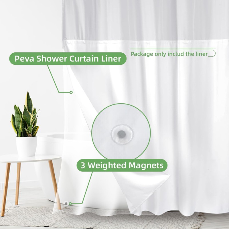 eachope 1 Pack PEVA Snap-in Shower Curtain Liner Replacement,Compatible with