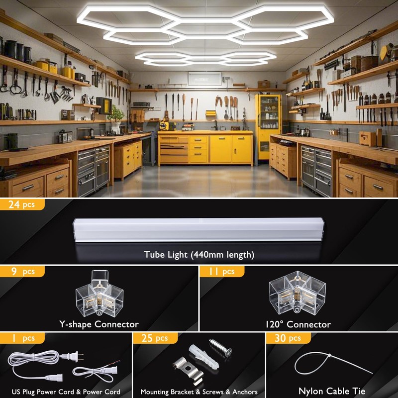 BRILLIHOOD Hexagon Garage Lights, LED Honeycomb Lights Ceiling, 192W, 23040LM,