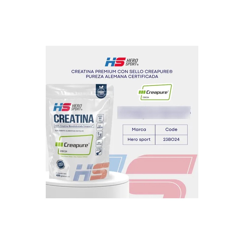 Hero Sport Creatina 450g Creapure Pure Creatine Monohydrate Powder, 90