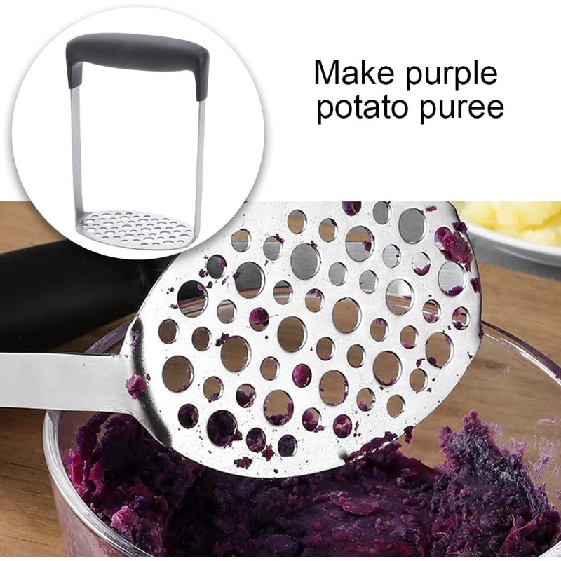 RIJIS Heavy Duty Strong Stainless Steel Potato Masher Black Handle