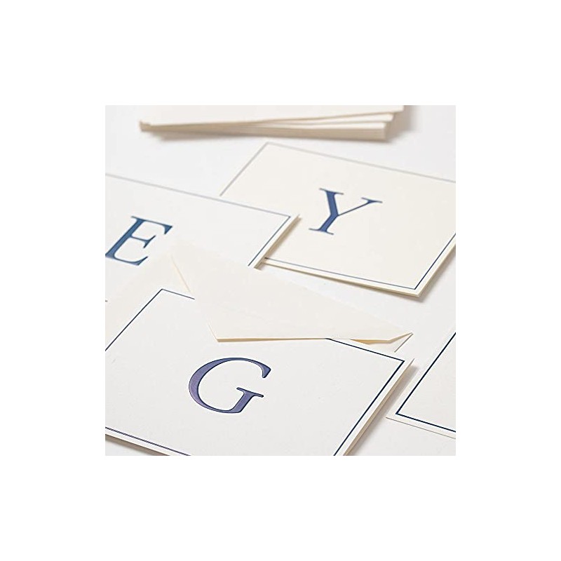 Caspari Navy Embossed Initials Boxed Note Cards in Letter C,