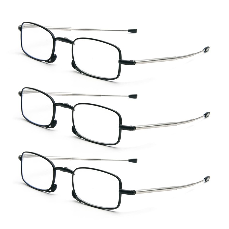 3 Pack Folding Reading Glasses with Keychain Compact Bags Women