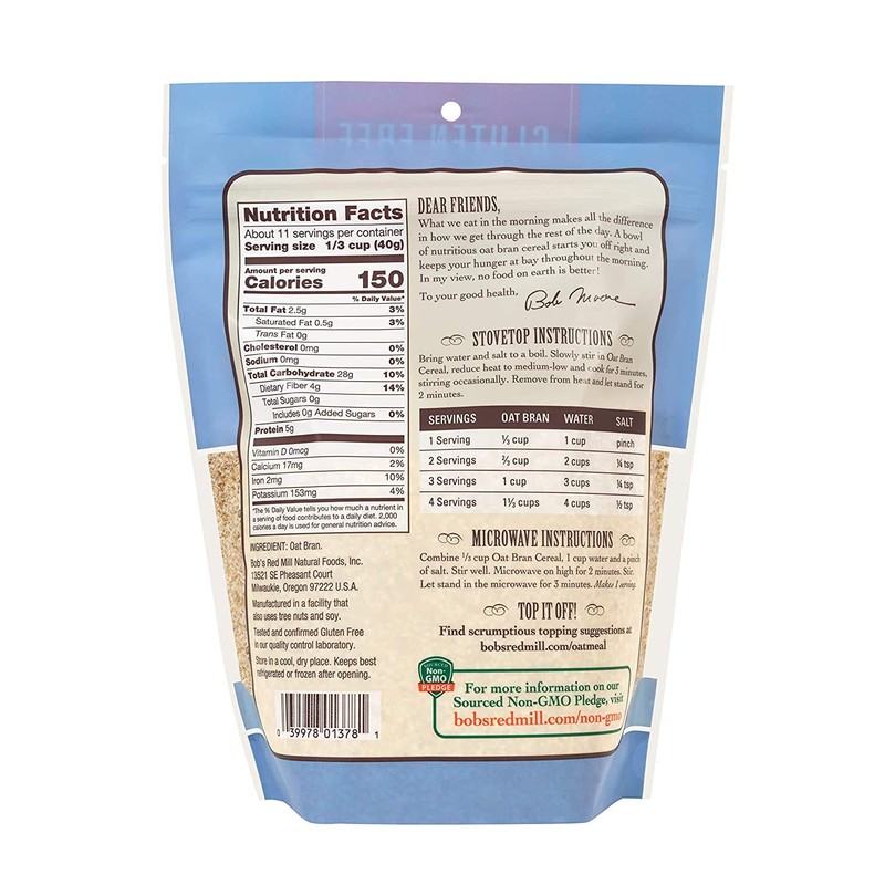 Bob's Red Mill Gluten Free Oat Bran, 16 oz (Resealable)