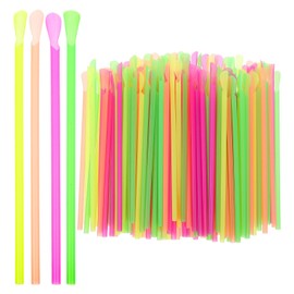 Cabilock 150PCS Drinking Spoon Straws Colored Disposable Snow Cone Spoon Straws Drinking Straws Stirring Spoon Coffee Spoon Kitchen Utensil for Juice Soups Ice Cream