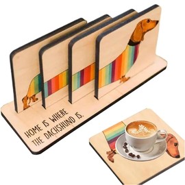 DWYYWSM Wooden Animal Shaped Coasters - Handmade Dachshund Drink Coaster Set With Holder for Home Table Decor (1pcs)