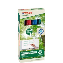 edding 28 Ecoline whiteboardmarker set - zwart, rood, blauw, groen - 4 whiteboardstiften - ronde punt 1,5 - 3 mm - boardmarker uitwisbaar - voor whiteboard, flipchart, prikbord, memobord - navulbaar