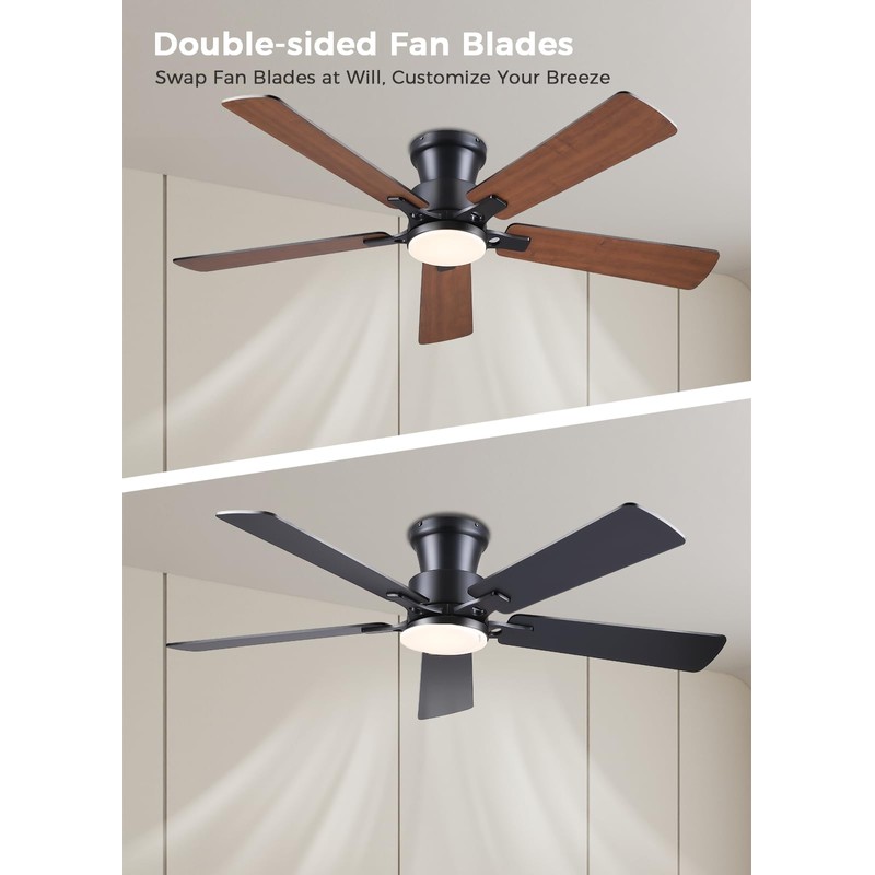 JSAITEE 52Inch Flush Mount Ceiling Fan with Lights Low Profile