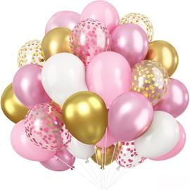 Balloons Pink, Pack of 60 12 Inch Balloons, Birthday Latex Party Balloons, Pink and Gold Confetti Balloons, Helium Suitable for Birthday Decoration, Party Decoration, Baby Showers and Weddings